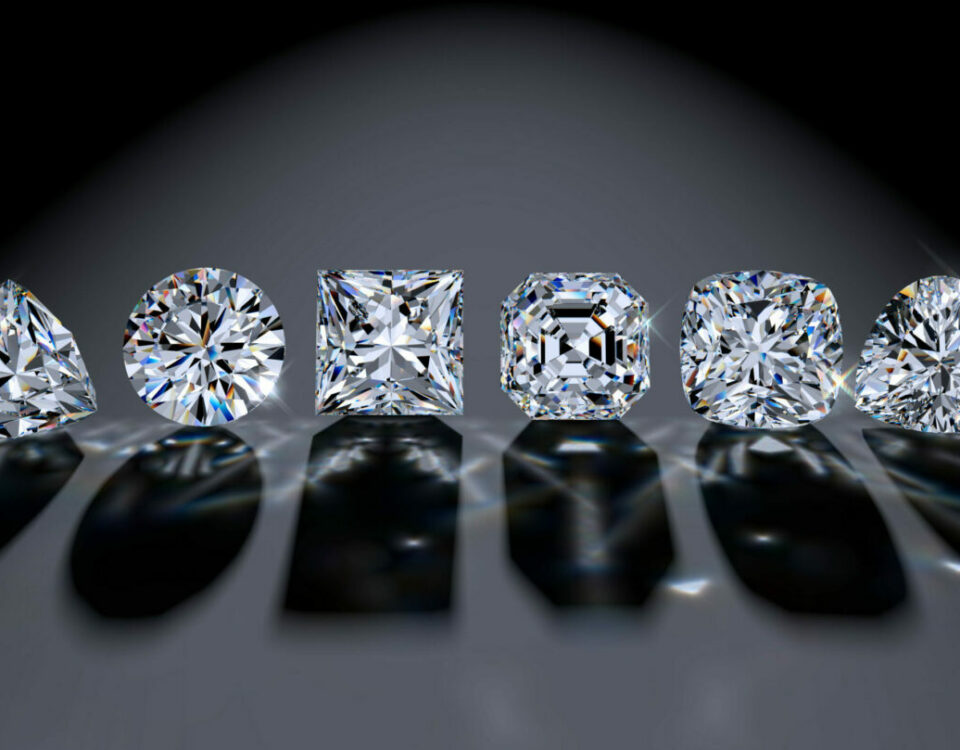 6 diamonds lined up with different cut types.