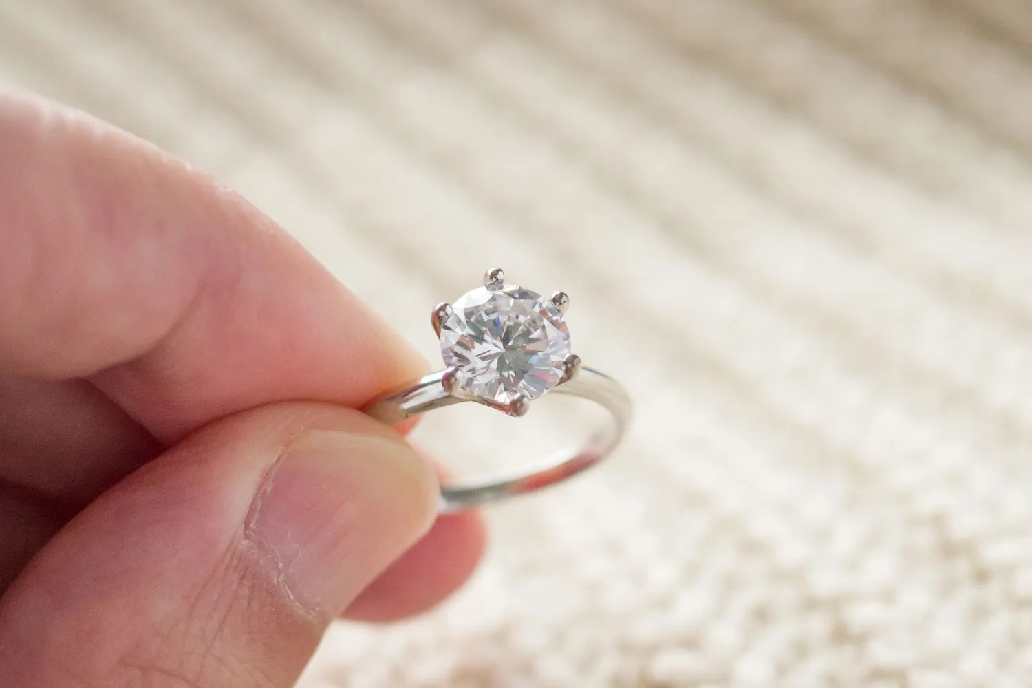 Diamond engagement ring held for appraisal during a diamond jewelry pawn loan in NYC