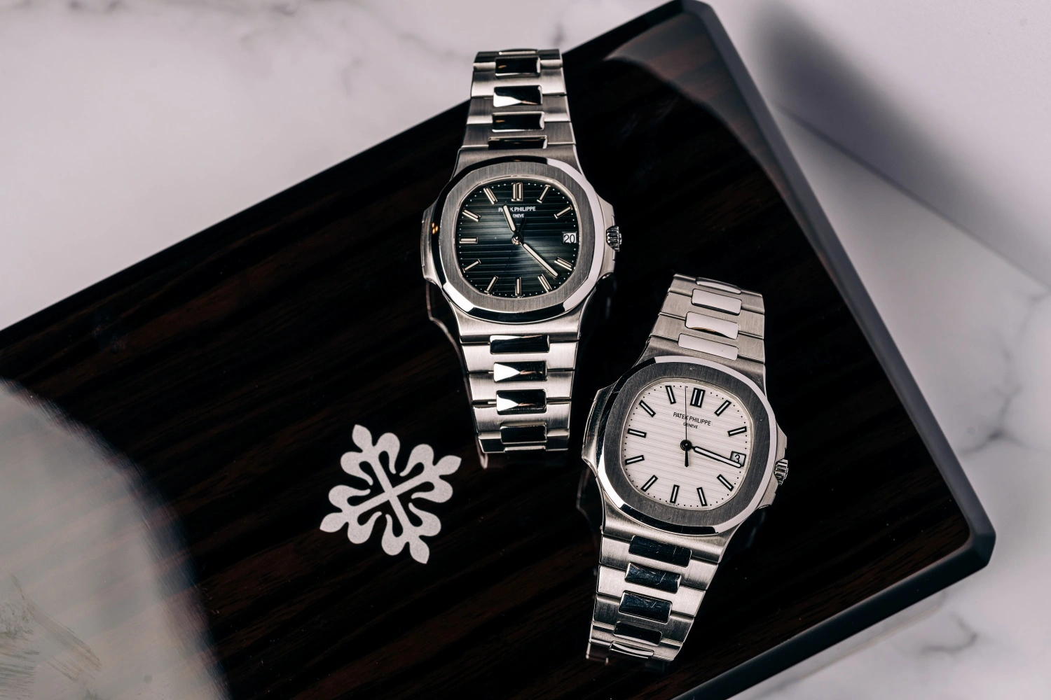 Patek Philippe Nautilus watches pair stainless steel luxury collection