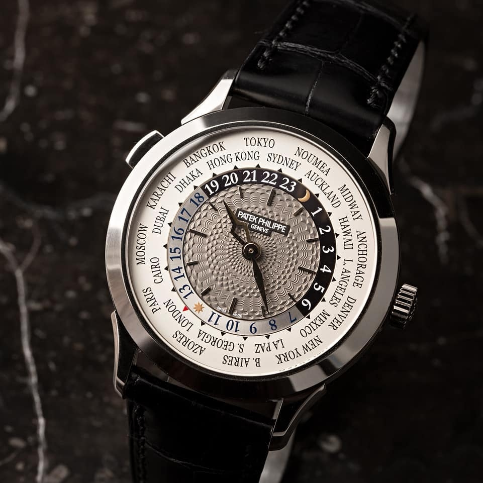 Patek Philippe world time watch complication showing global time zones