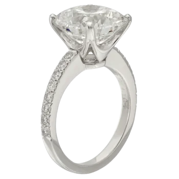 Platinum solitaire ring with large round brilliant diamond and pavé band