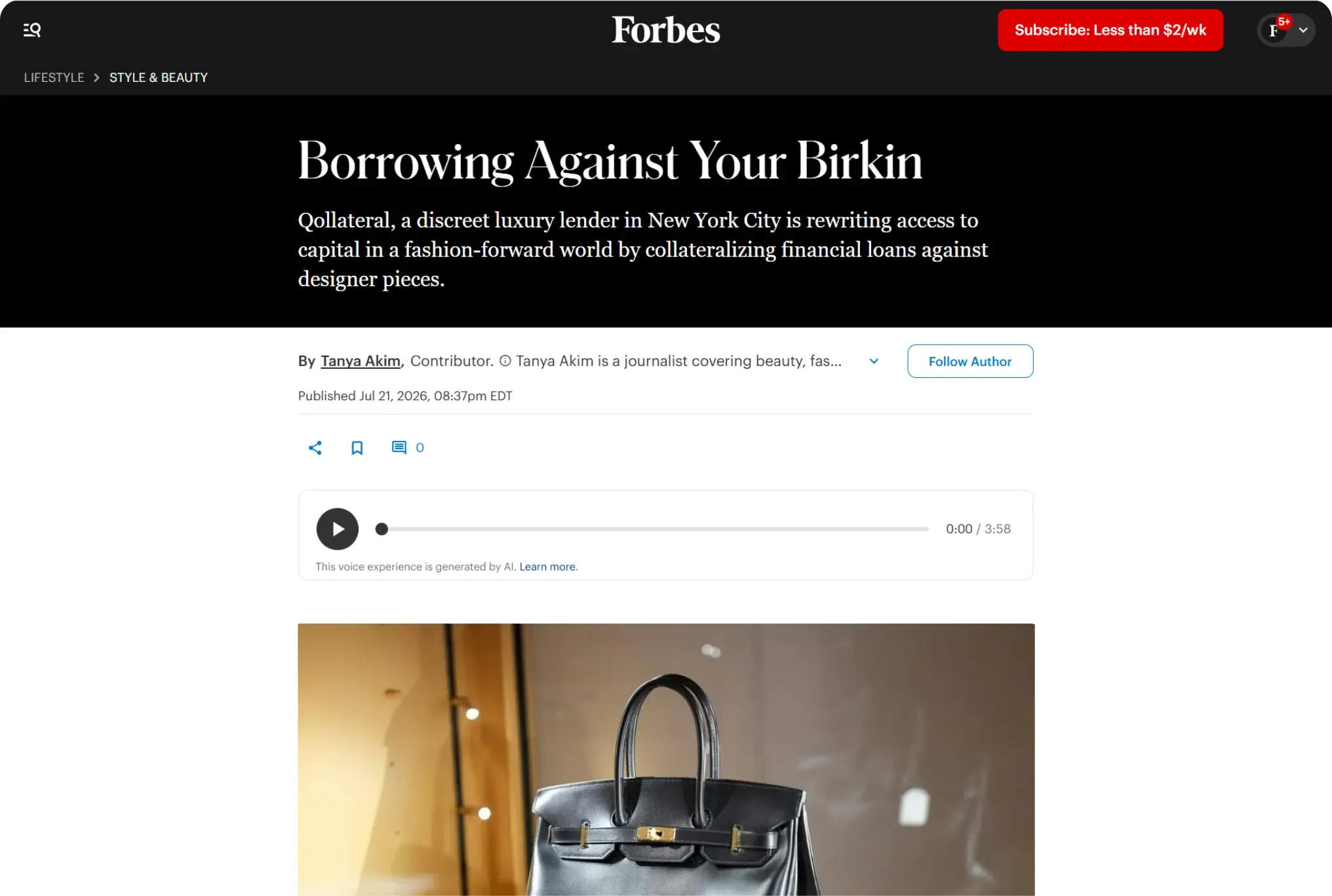 Borrowing Against Your Birkin with Qollateral