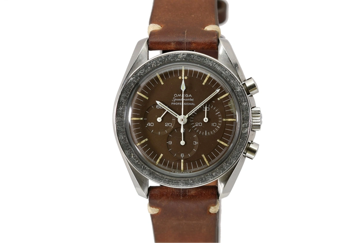 Vintage Omega Speedmaster Ref. 105.012 with a tropical brown dial