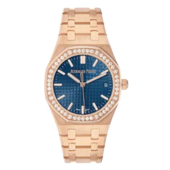 Audemars Piguet Royal Oak (Reference 77451OR.ZZ.1361OR.04). A 34mm rose gold diamond-set automatic wristwatch with date.